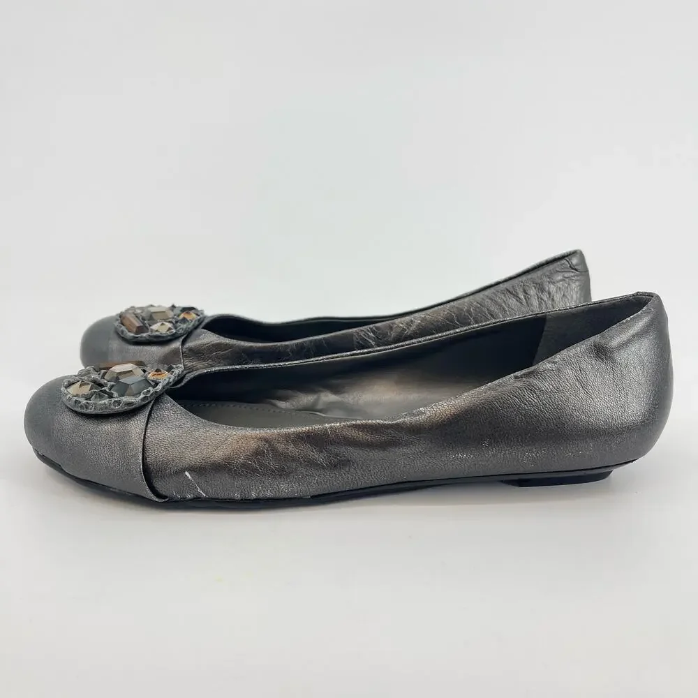 Vince Camuto Size 9 Richie Ballet Flats Silver Jeweled Slip On Shoes